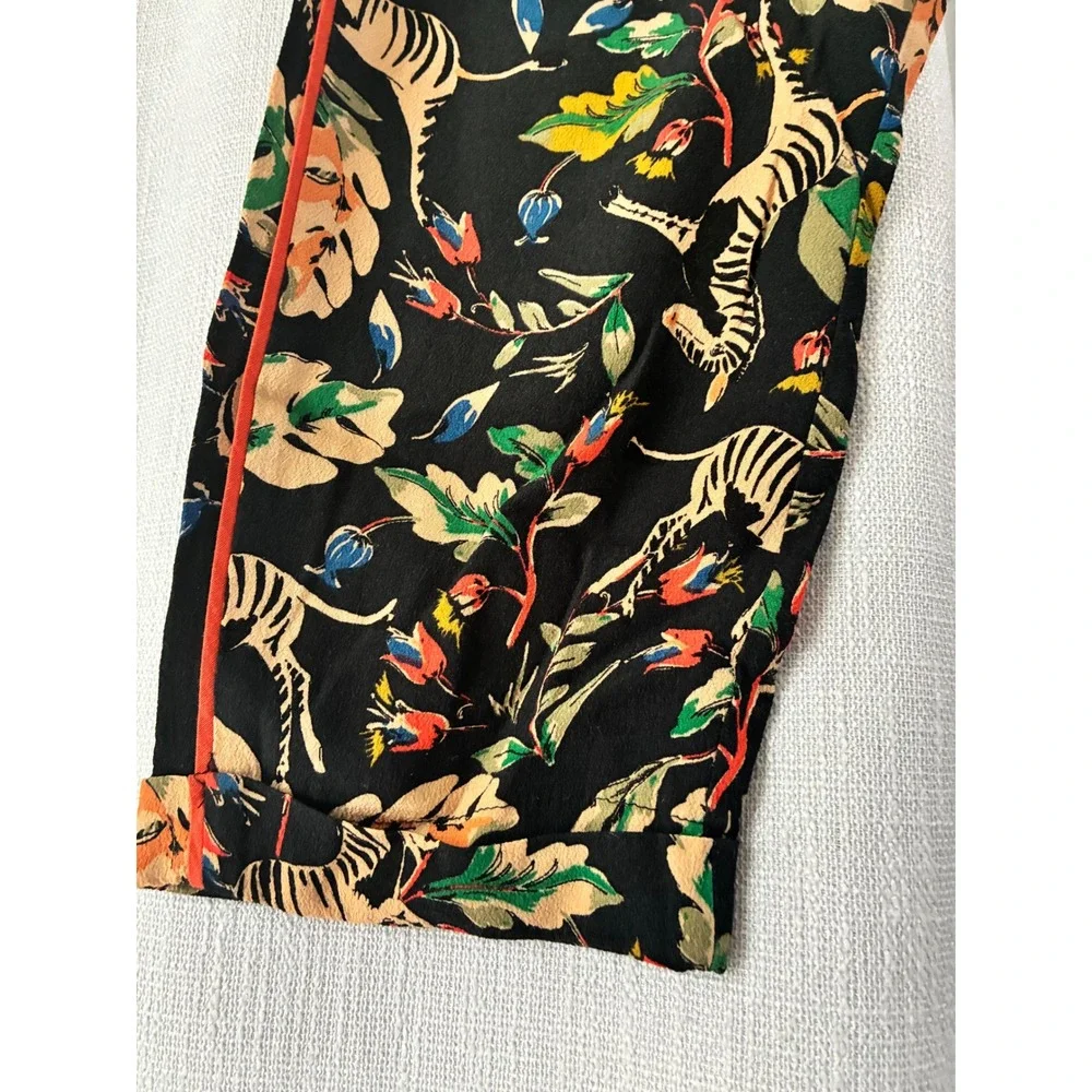 Zara Trafaluc Zebra Tropical Print Tapered Pants‎ Orange Piping Black Small